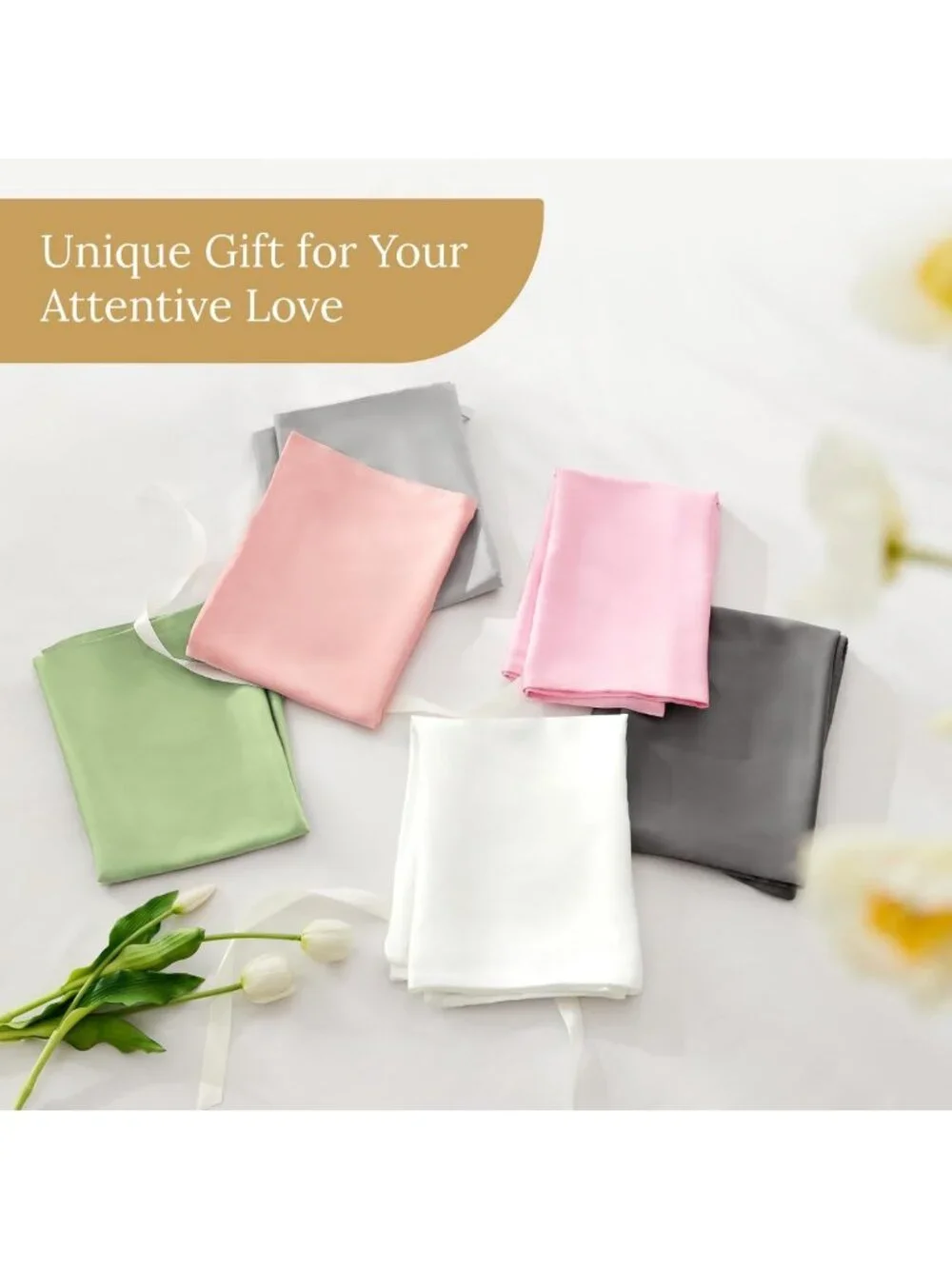 Luxurious White Silk Pillowcase Set of 2, Queen Size, Hidden Zipper, Soft